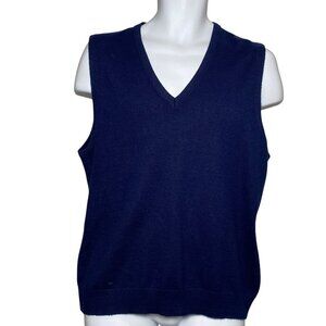 Vintage V Neck Sleeveless Sweater Vest Mens Size L Acrylic Pullover Navy Blue